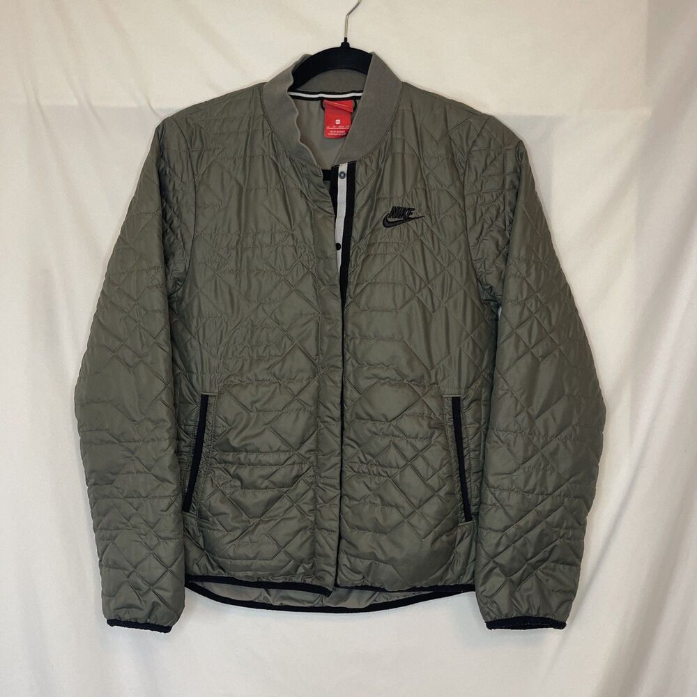 Nike Women's Size XS Quilted Primaloft Puffer Jacket Green Sporty Winter Bomber